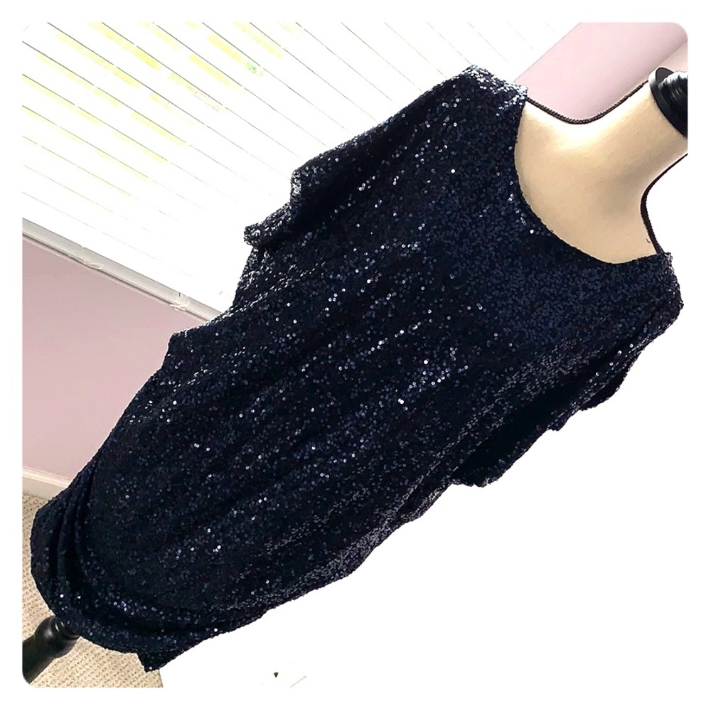 Navy Blue Size 14 Sequined Cocktail Dress
